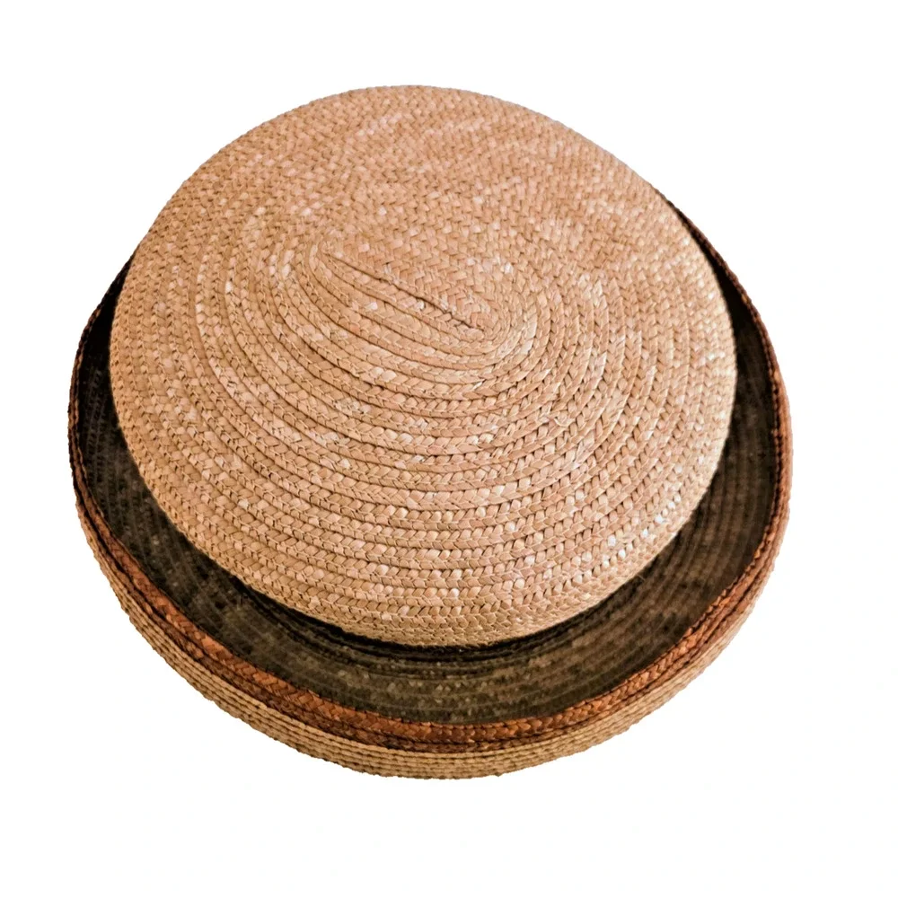 Liz Claiborne Natural Woven Straw Bowler Hat One Size Rolled Brim Vintage 1996